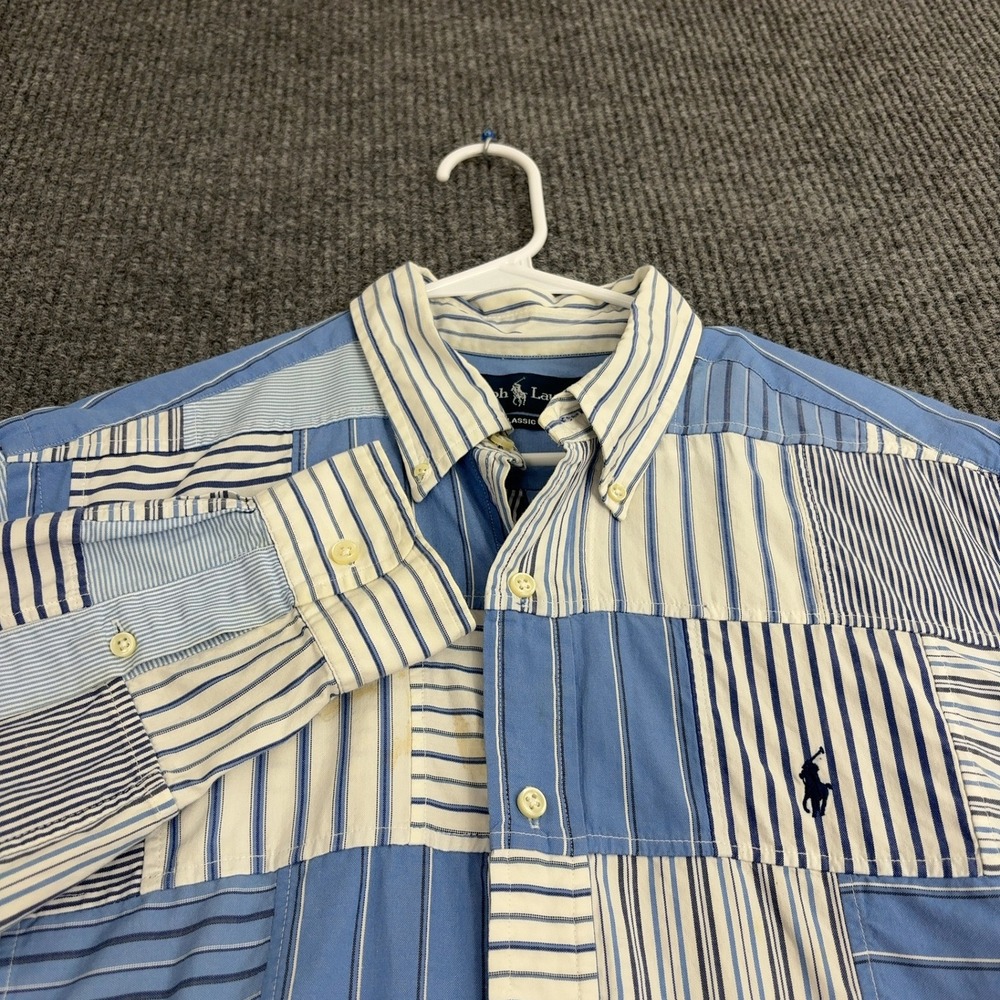 Ralph Lauren Patchwork Blue and White Striped Button-Down Shirt